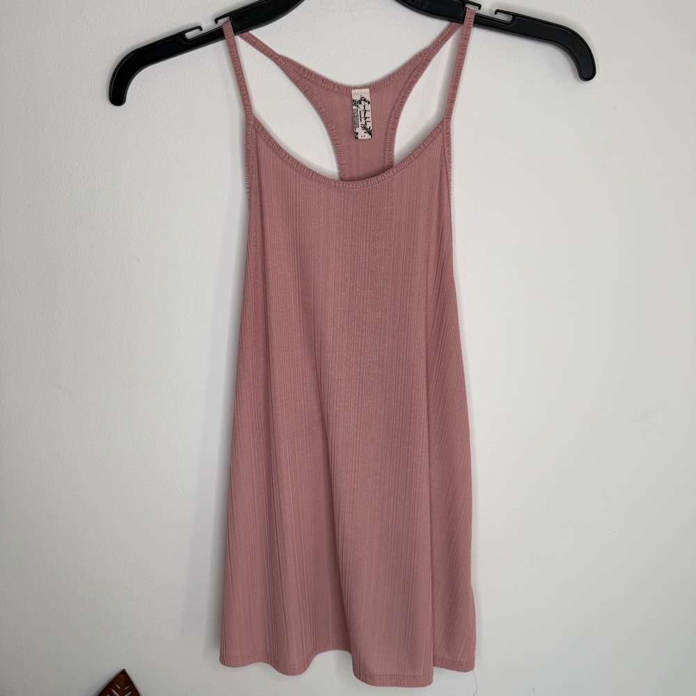 M21 Free People Pink/Rose Tank Ribbed High Neck Racerback Tank Top Sz S